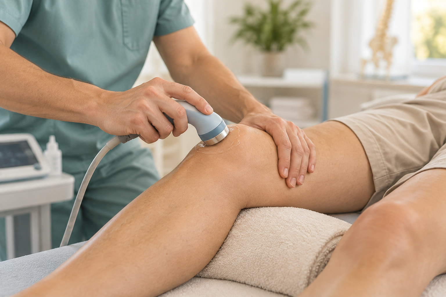 Physiotherapeutische Ultraschall-Anwendung am Knie